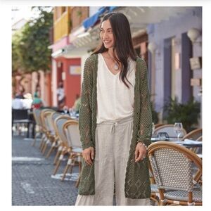 SUNDANCE Aria Green Crochet Knit Duster Open Cardigan Size small petite